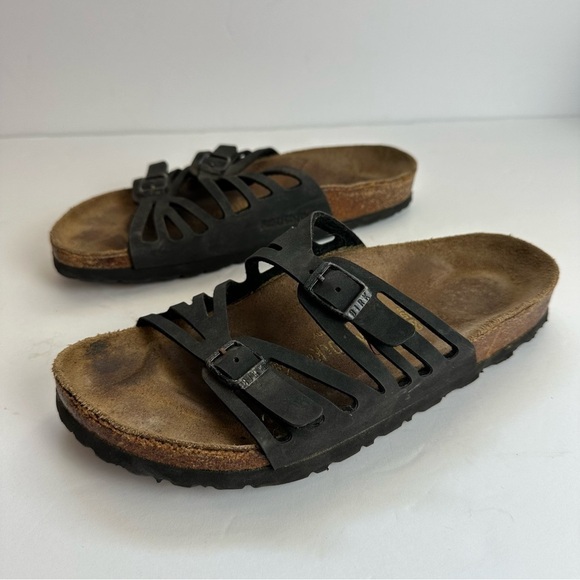 Birkenstock Granada Sandals Women's Size 7 Shoes Black Leather Open Toe Buckle - Picture 5 of 9